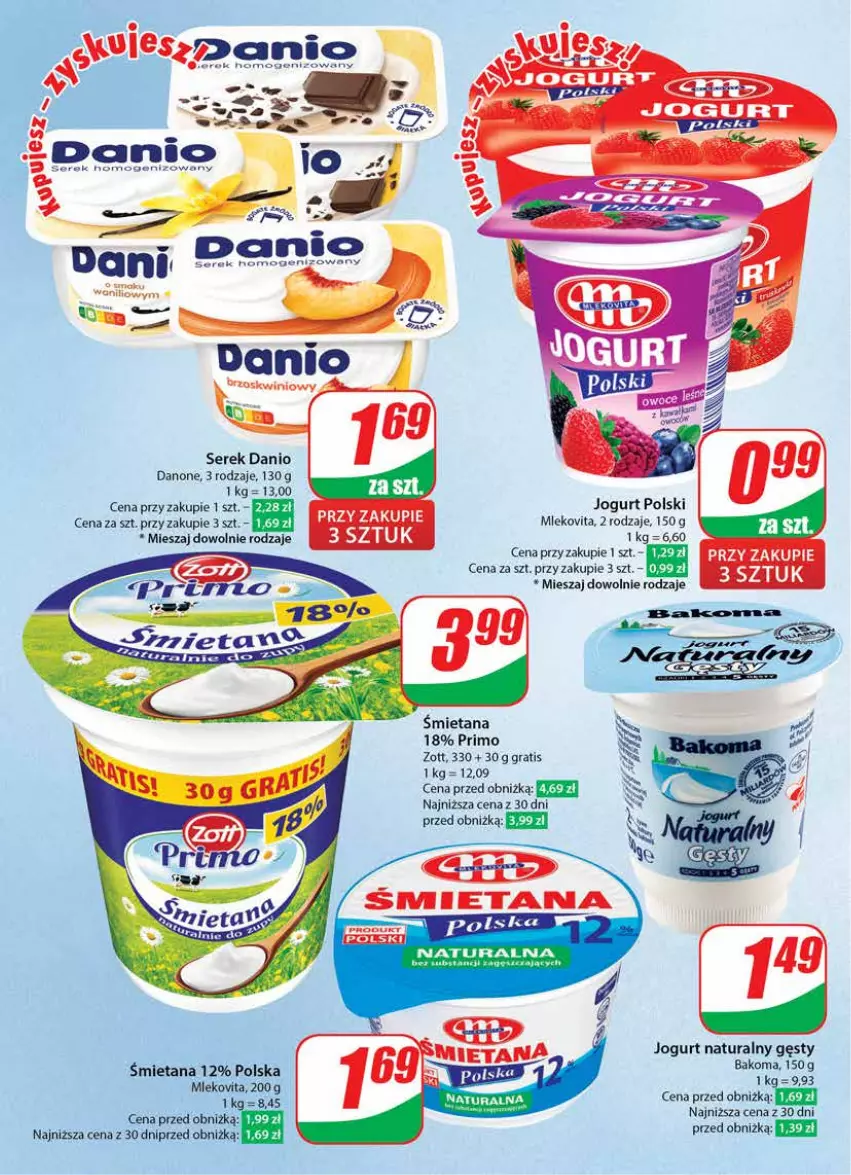 Gazetka promocyjna Dino - Gazetka 15 / 2024 - ważna 10.04 do 16.04.2024 - strona 34 - produkty: Bakoma, Danio, Danone, Gra, Jogurt, Jogurt naturalny, Mleko, Mlekovita, Ser, Serek, Zott