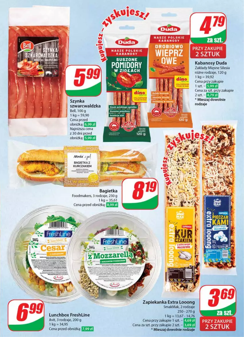 Gazetka promocyjna Dino - Gazetka 15 / 2024 - ważna 10.04 do 16.04.2024 - strona 39 - produkty: Bagietka, Bell, Duda, Kabanos, Kurczak, Szynka, Zapiekanka