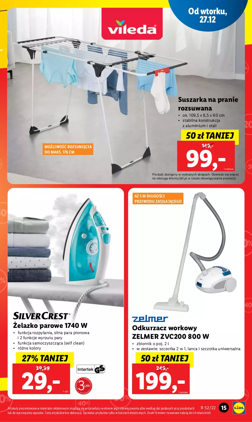 Gazetka promocyjna Lidl - GAZETKA - ważna 27.12 do 31.12.2022 - strona 29 - produkty: Odkurzacz, Suszarka, Suszarka na pranie, Szczotka, Zelmer