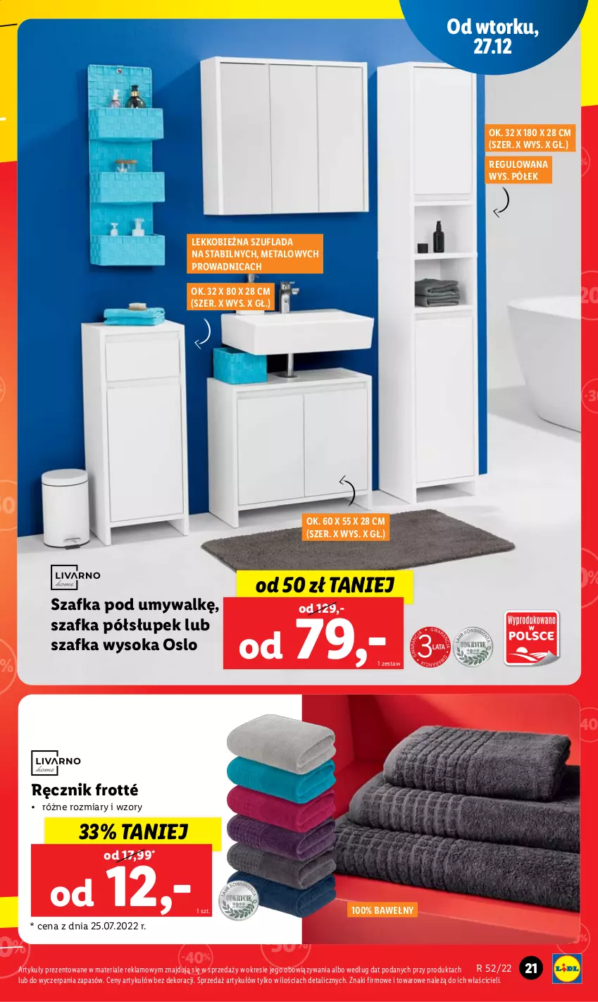 Gazetka promocyjna Lidl - GAZETKA - ważna 27.12 do 31.12.2022 - strona 35 - produkty: Półsłupek, Ręcznik, Słupek, Sok, Szafka, Szafka pod umywalkę, Szafka wysoka