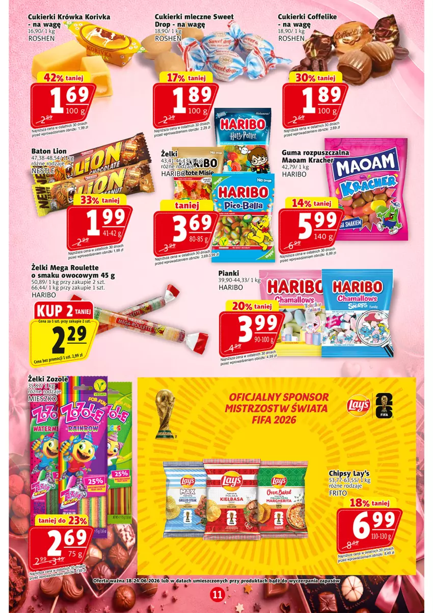 Gazetka promocyjna Prim Market - ważna 18.06 do 24.06.2026 - strona 11 - produkty: Baton, Chipsy, Cukier, Cukierki, Guma rozpuszczalna, Haribo, Lion, Olej