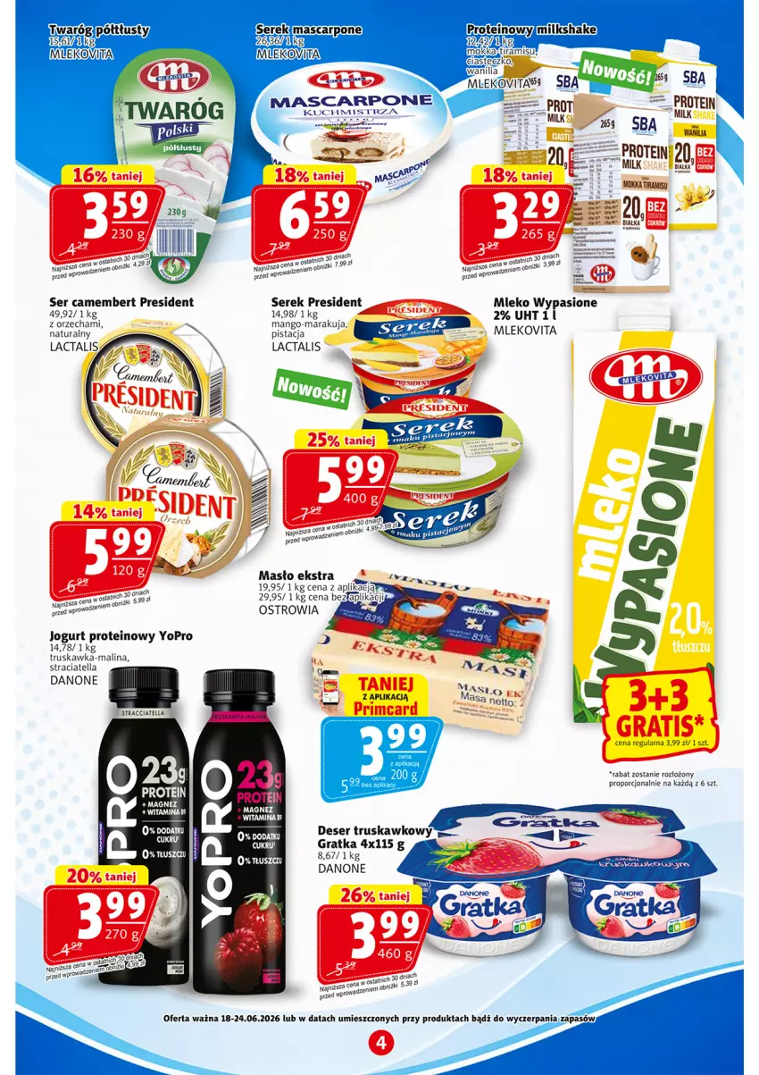 Gazetka promocyjna Prim Market - ważna 18.06 do 24.06.2026 - strona 4 - produkty: Camembert, Danone, Deser, Gra, Jogurt, Magnez, Mango, Mascarpone, Mleko, Mlekovita, Por, Ser, Serek, Twaróg