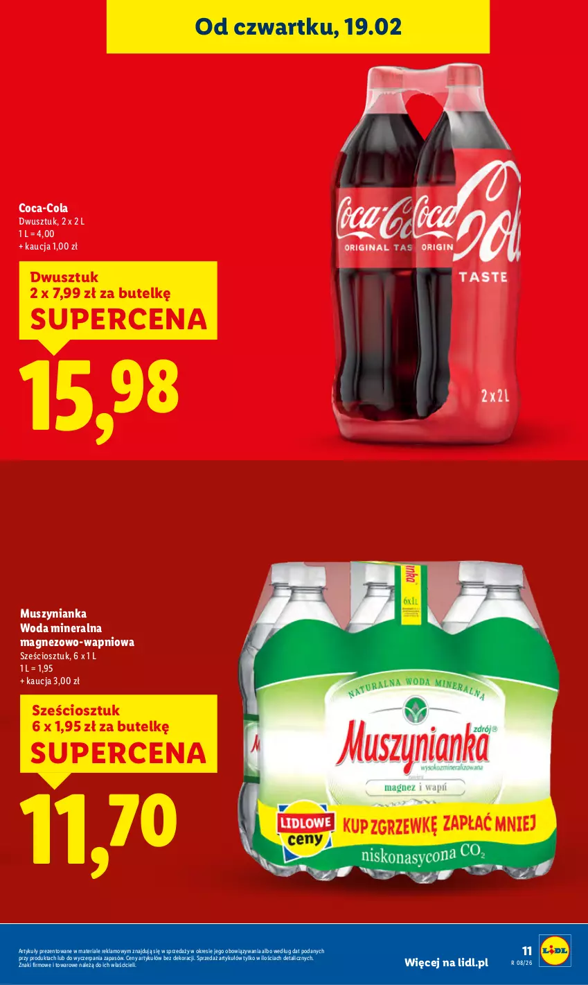 Gazetka promocyjna Lidl - GAZETKA - ważna 19.02 do 21.02.2026 - strona 11 - produkty: Coca-Cola, Magnez, Mus, Muszynianka, Woda, Woda mineralna