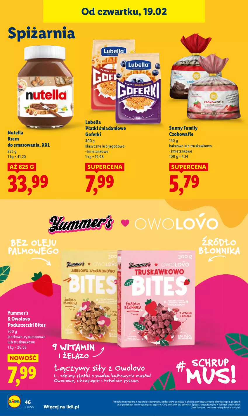 Gazetka promocyjna Lidl - GAZETKA - ważna 19.02 do 21.02.2026 - strona 46 - produkty: Bell, Bella, Danio, Fa, Kakao, Lubella, Nutella, Wafle