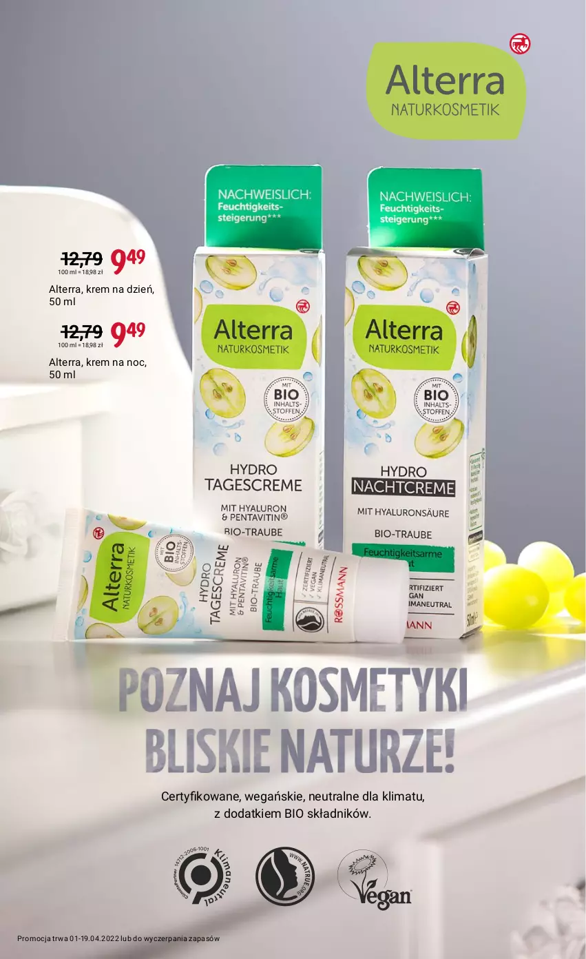 Gazetka promocyjna Rossmann - ważna 01.04 do 19.04.2022 - strona 2 - produkty: Alterra, Krem na dzień, Krem na noc