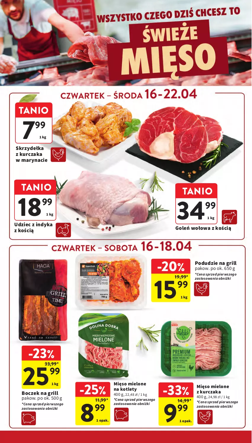 Gazetka promocyjna Intermarche - Gazetka Intermarche - ważna 16.04 do 22.04.2026 - strona 14 - produkty: Boczek, Grill, Kotlet, Kurczak, Mięso, Mięso mielone, Skrzydełka z kurczaka, Udziec z indyka