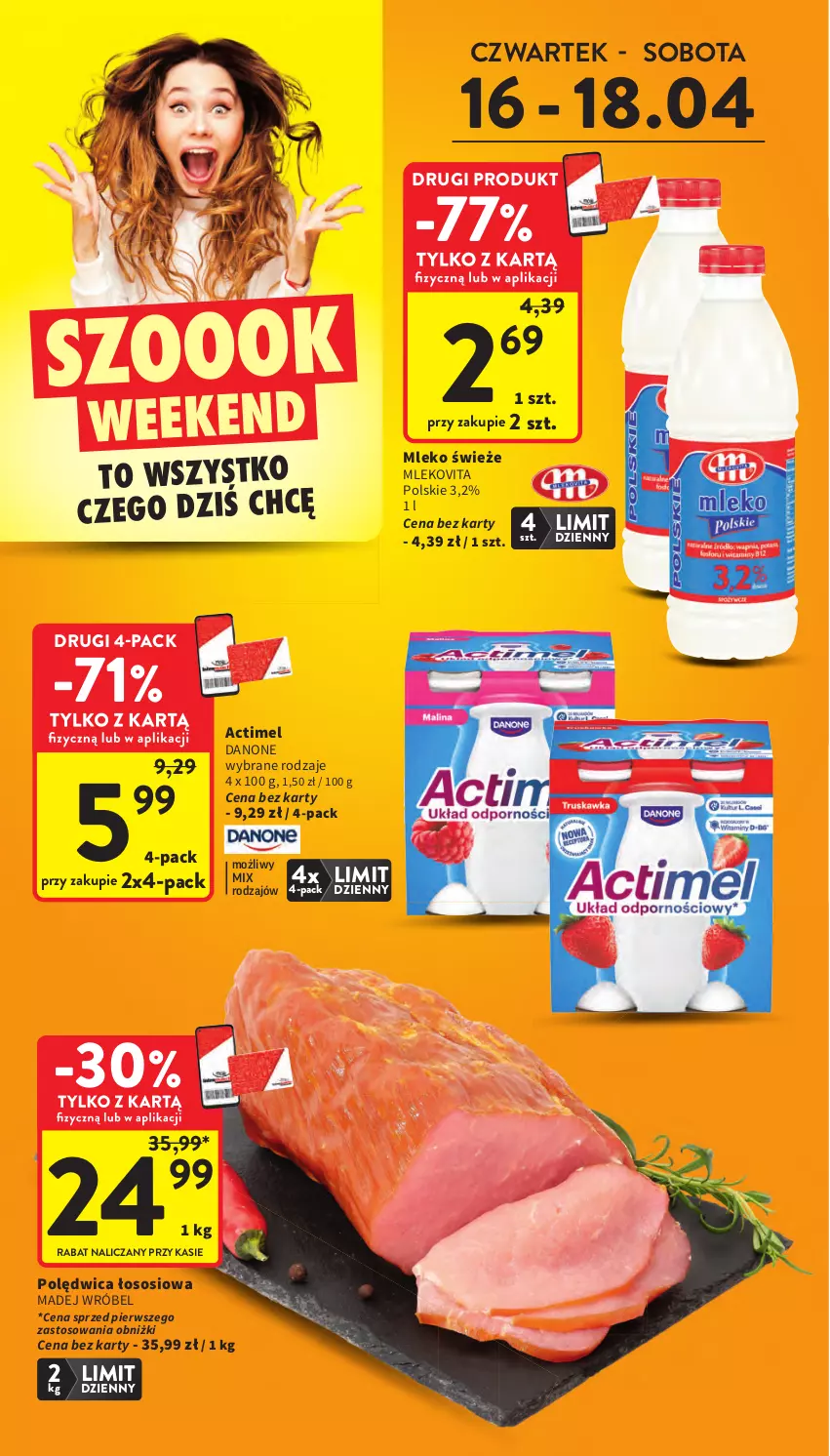 Gazetka promocyjna Intermarche - Gazetka Intermarche - ważna 16.04 do 22.04.2026 - strona 2 - produkty: Actimel, Danone, Madej Wróbel, Mleko, Mlekovita, Polędwica, Sos