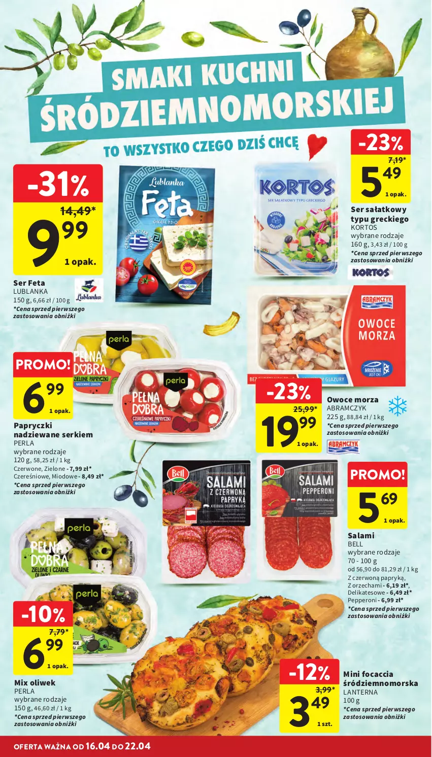 Gazetka promocyjna Intermarche - Gazetka Intermarche - ważna 16.04 do 22.04.2026 - strona 24 - produkty: Bell, Feta, Focaccia, Owoce, Owoce morza, Papryczki nadziewane, Salami, Sałat, Ser
