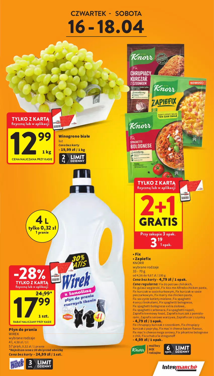 Gazetka promocyjna Intermarche - Gazetka Intermarche - ważna 16.04 do 22.04.2026 - strona 3 - produkty: Gra, Knorr, Kotlet, Kurczak, Piec, Płyn do prania, Ser, Sos, Spaghetti, Warzywa, Wino