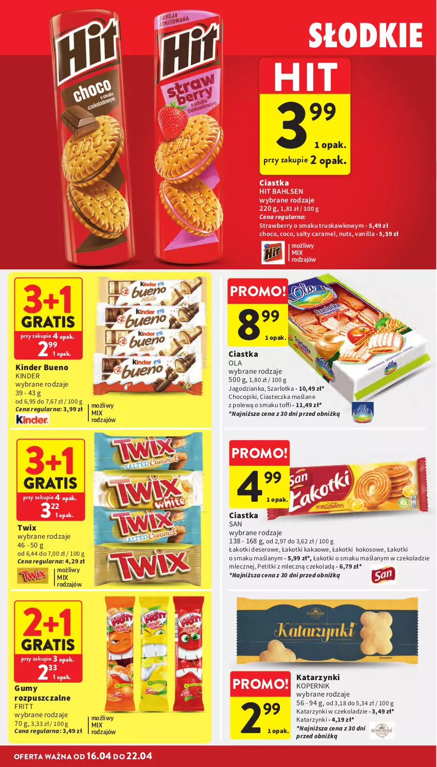 Gazetka promocyjna Intermarche - Gazetka Intermarche - ważna 16.04 do 22.04.2026 - strona 30 - produkty: Ciastka, Deser, Gra, Jagodzianka, Kakao, Kinder, Kinder Bueno, Kokos, Ser, Szarlotka, Twix