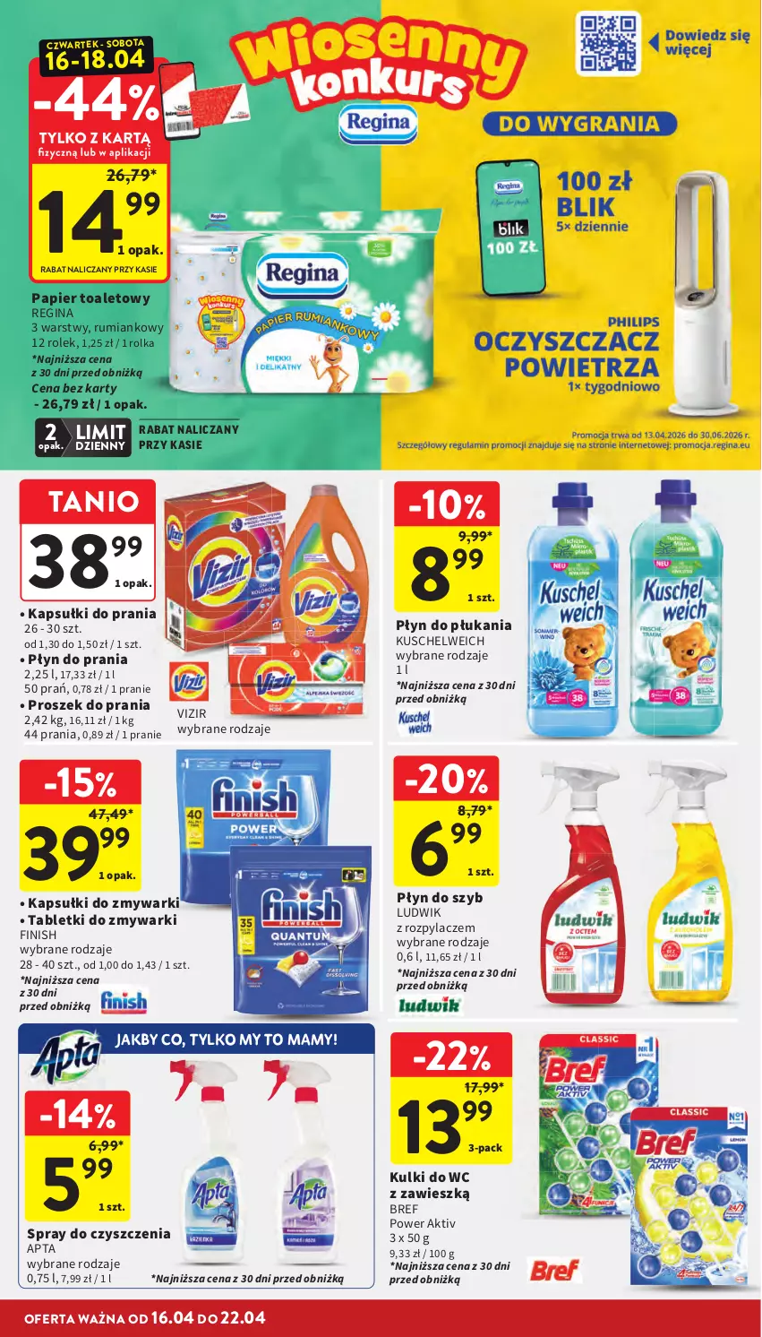 Gazetka promocyjna Intermarche - Gazetka Intermarche - ważna 16.04 do 22.04.2026 - strona 36 - produkty: Bref, Finish, Gin, Kapsułki do prania, Kulki do wc, Ludwik, Papier, Papier toaletowy, Płyn do płukania, Płyn do prania, Płyn do szyb, Proszek do prania, Rum, Spray do czyszczenia, Tablet, Tabletki do zmywarki, Vizir, Zmywarki