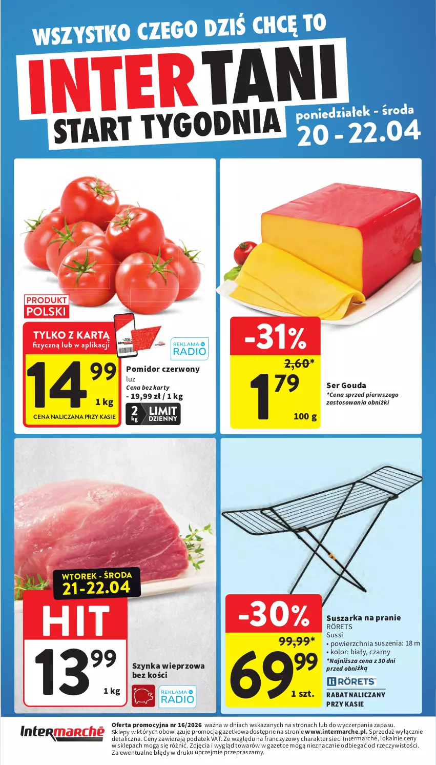 Gazetka promocyjna Intermarche - Gazetka Intermarche - ważna 16.04 do 22.04.2026 - strona 44 - produkty: Gouda, Rörets, Ser, Suszarka, Suszarka na pranie, Szynka, Szynka wieprzowa