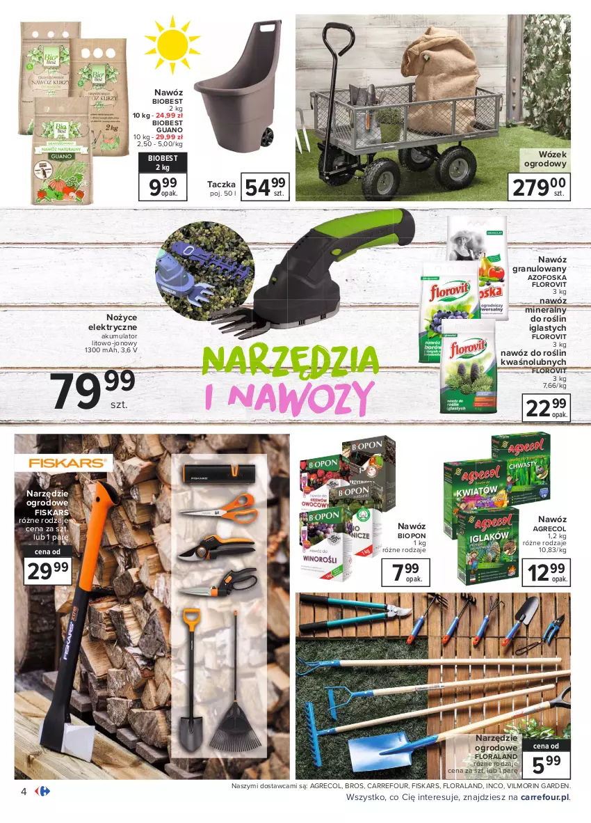 Gazetka promocyjna Carrefour - Gazetka Zaproś wiosnę do domu i ogrodu - ważna 01.03 do 13.03.2021 - strona 4 - produkty: Akumulator, Fiskars, Flora, Gra, Nawóz, Noż, Nożyce, Wózek