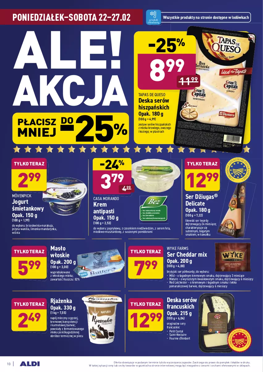 Gazetka promocyjna Aldi - ALE! CENA w ALDI - ważna 22.02 do 06.03.2021 - strona 10 - produkty: Cheddar, Deska serów, Fa, Feta, Gin, Jogurt, Kawa, Limonka, Lodówka, Masło, Mus, Napój, Napój mleczny, Piec, Ser, Tera