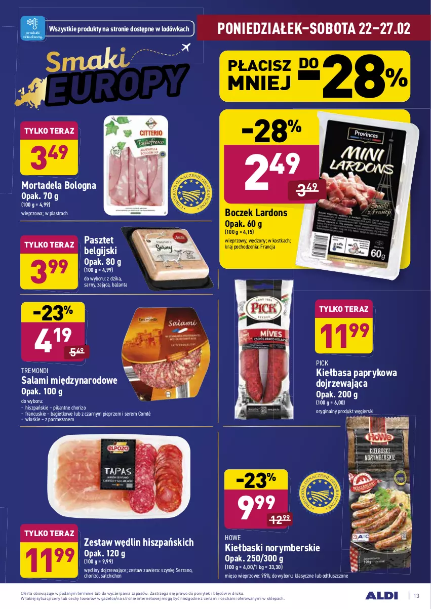 Gazetka promocyjna Aldi - ALE! CENA w ALDI - ważna 22.02 do 06.03.2021 - strona 13 - produkty: Boczek, Gin, Kiełbasa, LG, Lodówka, Mięso, Mięso wieprzowe, Parmezan, Pasztet, Pieprz, Salami, Ser, Tera