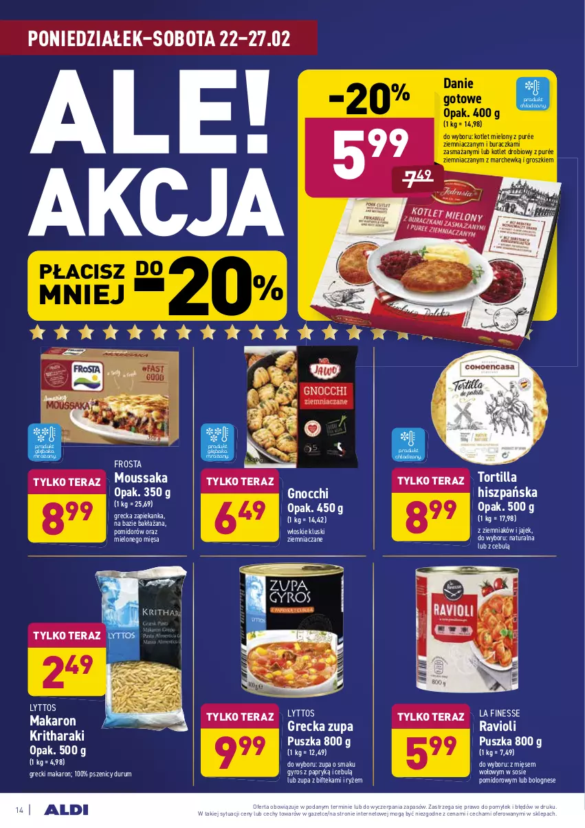 Gazetka promocyjna Aldi - ALE! CENA w ALDI - ważna 22.02 do 06.03.2021 - strona 14 - produkty: Danie gotowe, Frosta, Gnocchi, Gyros, Kotlet, Makaron, Pur, Rum, Ryż, Sos, Tera, Tortilla, Zapiekanka, Zupa