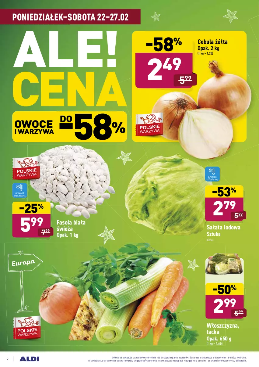 Gazetka promocyjna Aldi - ALE! CENA w ALDI - ważna 22.02 do 06.03.2021 - strona 2 - produkty: Cebula, Fa, Fasola, Owoce, Sałat, Sałata lodowa, Warzywa