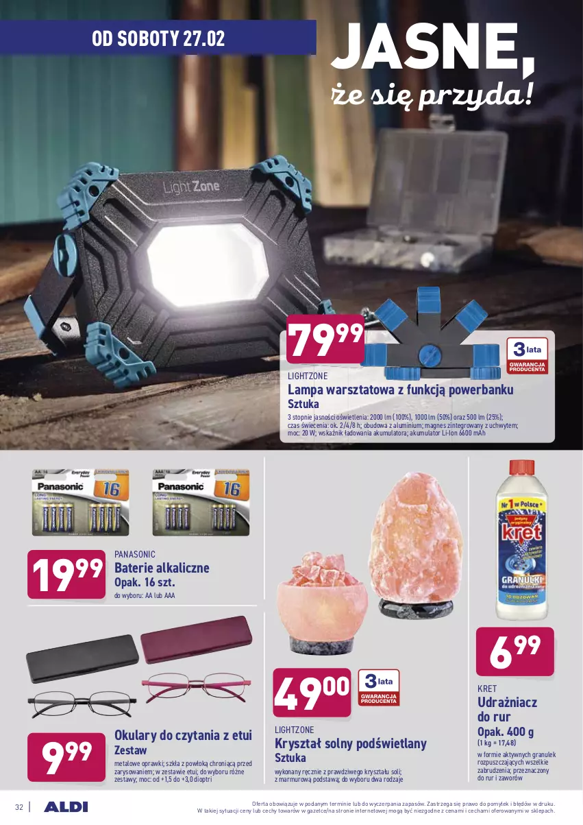 Gazetka promocyjna Aldi - ALE! CENA w ALDI - ważna 22.02 do 06.03.2021 - strona 32 - produkty: Akumulator, Baterie alkaliczne, Gra, Kret, Lampa, Okulary do czytania, Panasonic, Powerbank, Top