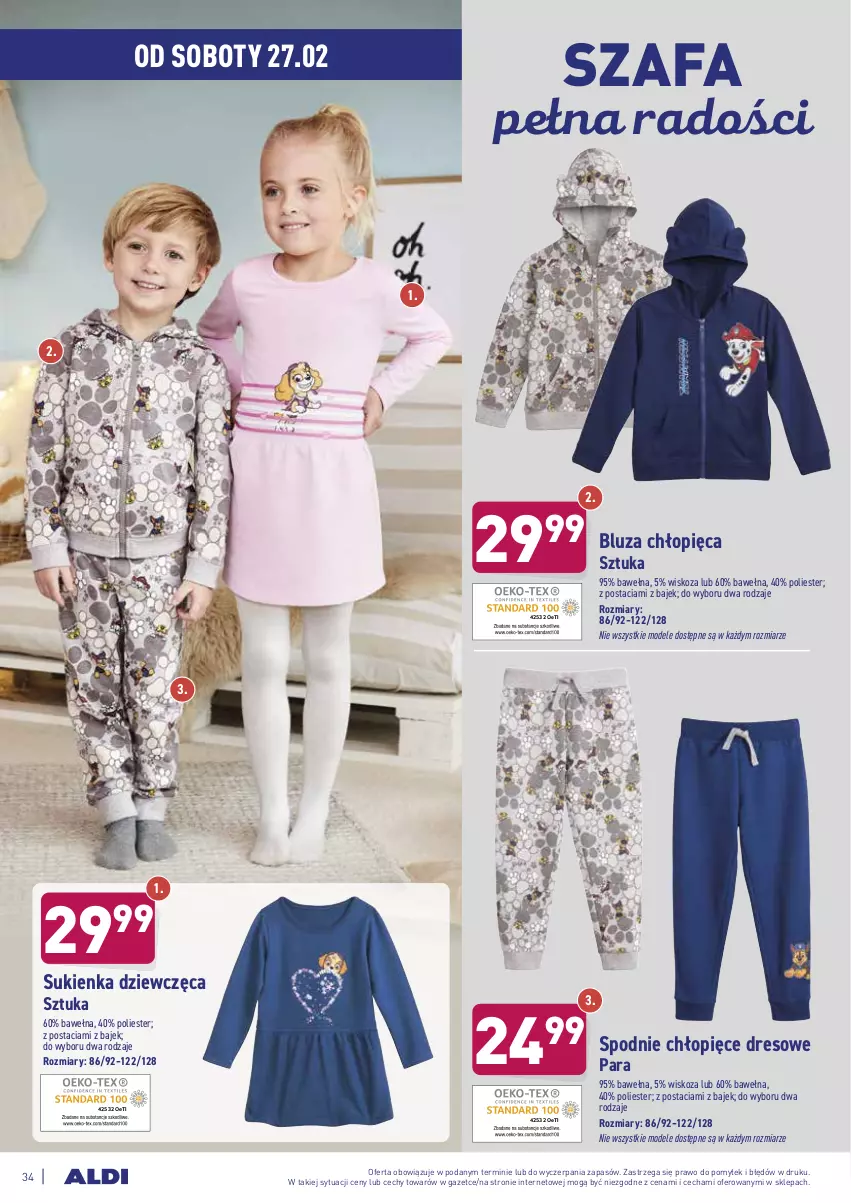 Gazetka promocyjna Aldi - ALE! CENA w ALDI - ważna 22.02 do 06.03.2021 - strona 34 - produkty: Bluza, Dres, Fa, Spodnie, Sukienka, Szafa, Wełna