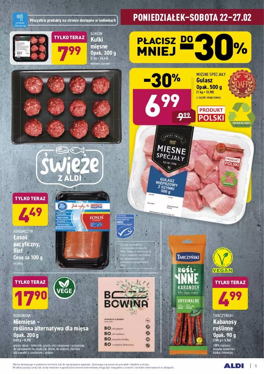 Gazetka promocyjna Aldi - ALE! CENA w ALDI - ważna 22.02 do 06.03.2021 - strona 5 - produkty: Groch, Kabanos, Kawa, Lodówka, Mięsne specjały, Mięso, Olej, Olej rzepakowy, Owoce, Owoce morza, Przyprawy, Ryby i owoce morza, Sok, Tarczyński, Tera