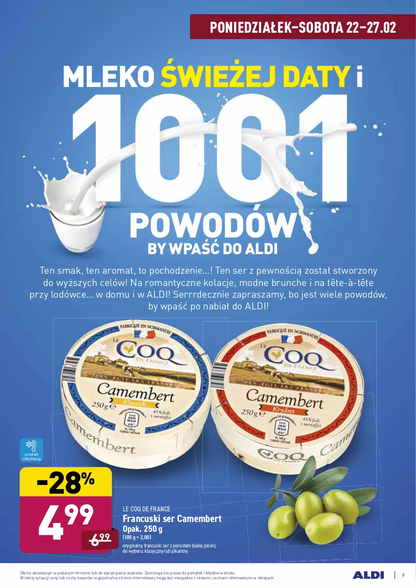 Gazetka promocyjna Aldi - ALE! CENA w ALDI - ważna 22.02 do 06.03.2021 - strona 9 - produkty: Camembert, Gin, Mleko, Por, Ser