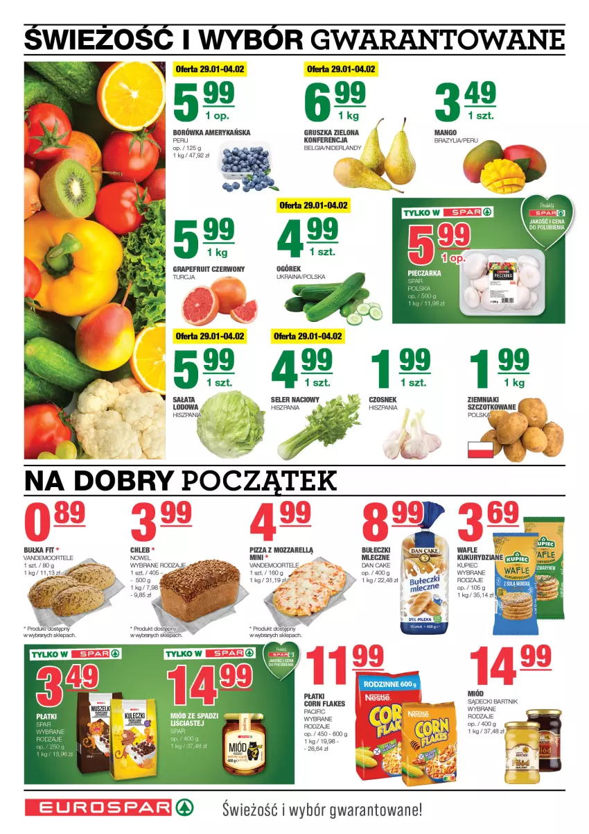 Gazetka promocyjna Spar - EuroSpar - ważna 26.01 do 05.02.2025 - strona 2 - produkty: Borówka, Borówka amerykańska, Bułeczki, Bułka, Chleb, Corn flakes, Czosnek, Dan Cake, Gra, LG, Mango, Ogórek, Piec, Pieczarka, Pizza, Sałat, Seler naciowy, Ser, Wafle, Ziemniaki