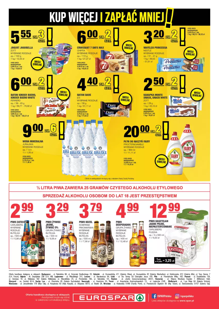 Gazetka promocyjna Spar - EuroSpar - ważna 26.01 do 05.02.2025 - strona 8 - produkty: 7 Days, Baton, Bell, Bella, Carlsberg, Croissant, Desperados, Dzieci, Fa, Fairy, Ferrero, Gra, Jogobella, Jogurt, Kasztelan, Kinder, Kinder Bueno, Kosz, Kozel, Monte, Piwo, Princessa, Rum, Wafelek, Woda, Woda mineralna, Zott