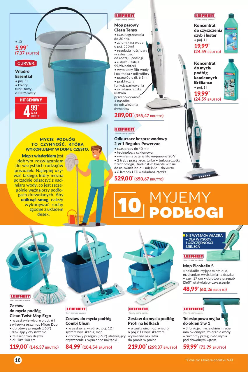 Gazetka promocyjna Makro - [Oferta specjalna] Wiosenne wyzwanie - 12 sposobów na czysty dom - ważna 09.03 do 22.03.2021 - strona 18 - produkty: Bateria, Bell, Dywan, Mop, Mop parowy, Myjka do okien, Odkurzacz, Odkurzacz bezprzewodowy, Por, Przewód, Szczotka, Teleskop, Wiadro