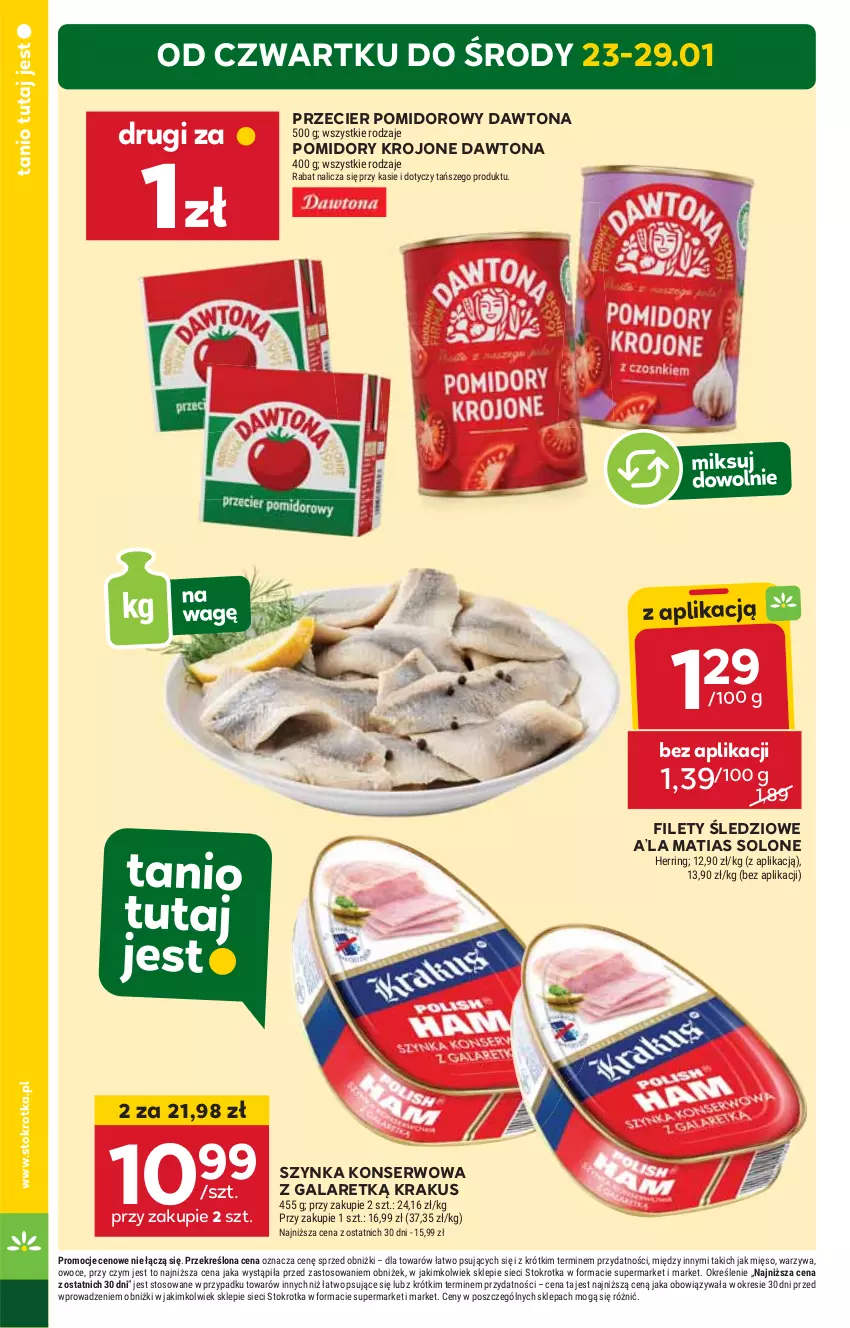 Gazetka promocyjna Stokrotka - Supermarket Opole/Radom - ważna 23.01 do 29.01.2025 - strona 2 - produkty: Dawtona, Gala, HP, Krakus, Pomidory, Pomidory krojone, Ser, Szynka, Szynka konserwowa