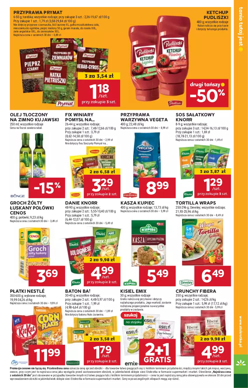 Gazetka promocyjna Stokrotka - Supermarket Opole/Radom - ważna 23.01 do 29.01.2025 - strona 23 - produkty: Ba!, Baton, Cenos, Gra, Groch, HP, Kasza, Ketchup, Kisiel, Knorr, Kujawski, Kupiec, Nestlé, Olej, Piec, Prymat, Pudliszki, Sałat, Sos, Tortilla, Vegeta, Winiary