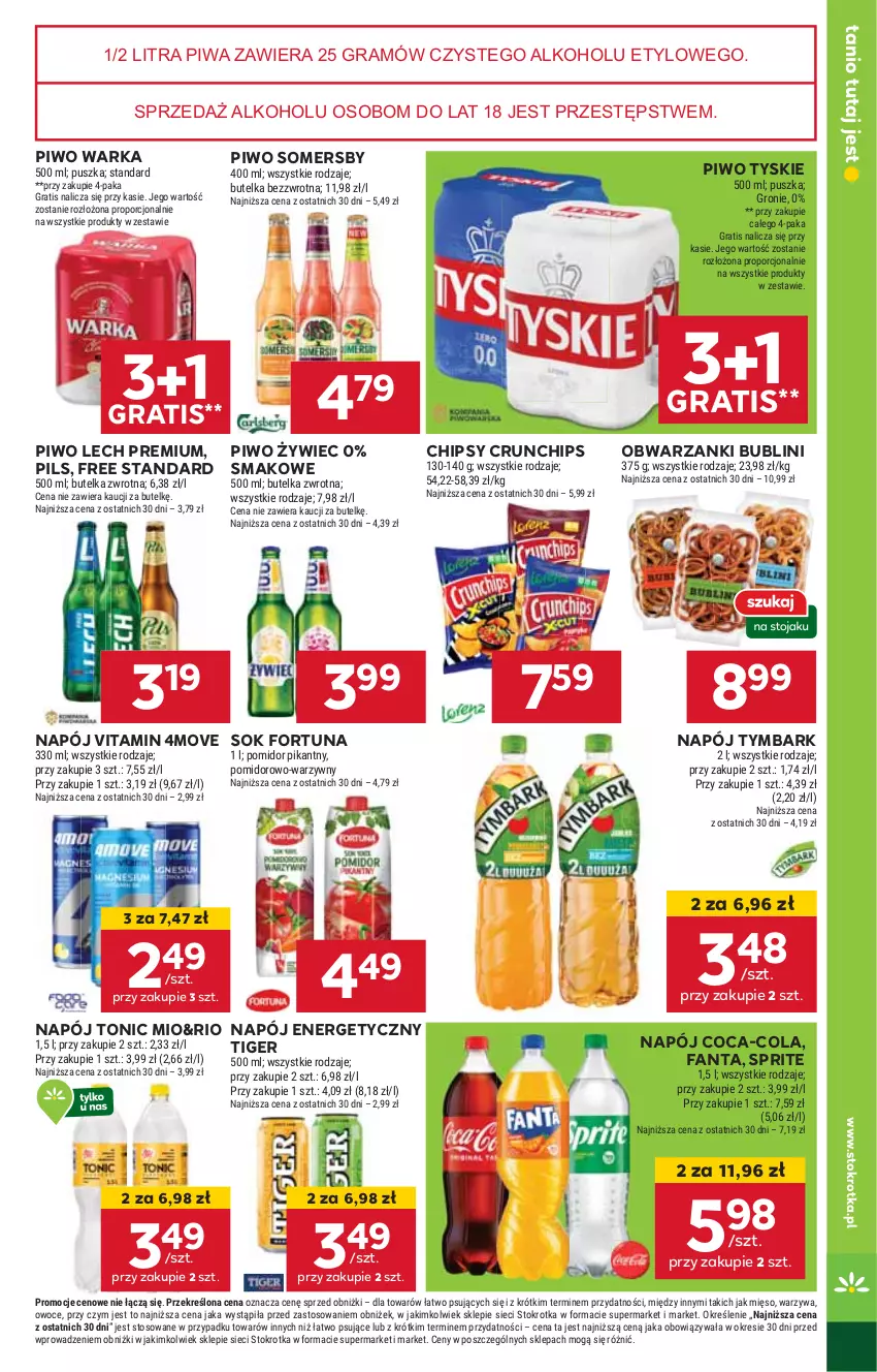 Gazetka promocyjna Stokrotka - Supermarket Opole/Radom - ważna 23.01 do 29.01.2025 - strona 25 - produkty: Chipsy, Coca-Cola, Crunchips, Fa, Fanta, Fortuna, Gra, HP, Lech Premium, Napój, Napój energetyczny, Piwa, Piwo, Sok, Somersby, Sprite, Tiger, Tymbark, Tyskie, Warka