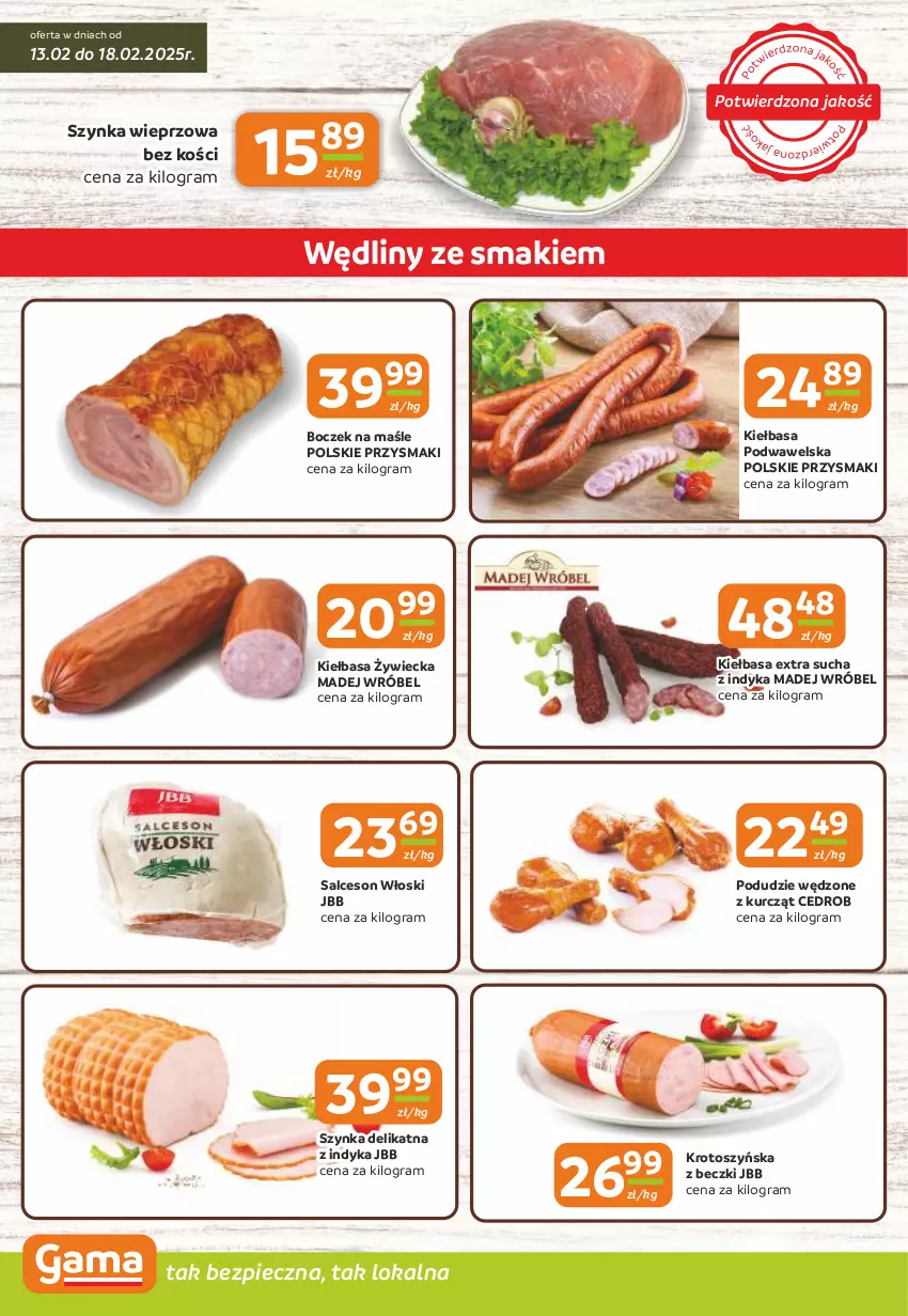 Gazetka promocyjna Gama - Gazetka Gama - ważna 13.02 do 25.02.2025 - strona 2 - produkty: Boczek, Gra, Kiełbasa, Kiełbasa podwawelska, Madej Wróbel, Piec, Przysmaki, Salceson, Szynka, Szynka wieprzowa, Wawel