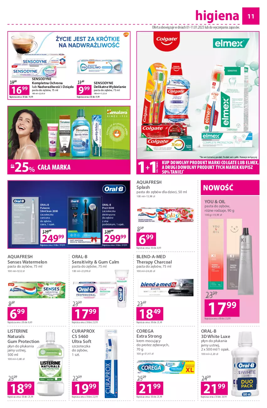 Gazetka promocyjna Hebe - Gazetka - ważna 01.01 do 11.01.2023 - strona 11 - produkty: Aquafresh, Blend-a-Med, Colgate, Corega, Curaprox, Dzieci, Elmex, LG, Listerine, Melon, Pasta do zębów, Płyn do płukania, Płyn do płukania jamy ustnej, Senses, Sensodyne, Szczoteczka, Szczoteczka do zębów, Szczoteczka soniczna