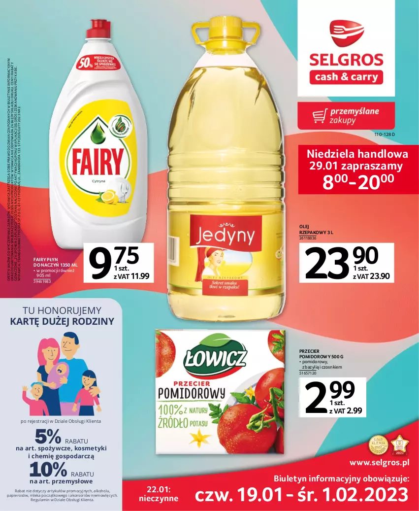 Gazetka promocyjna Selgros - Oferta spożywcza - ważna 19.01 do 01.02.2023 - strona 1 - produkty: Bazyl, Fa, Fairy, LG, Olej, Olej rzepakowy, Papier, Tran