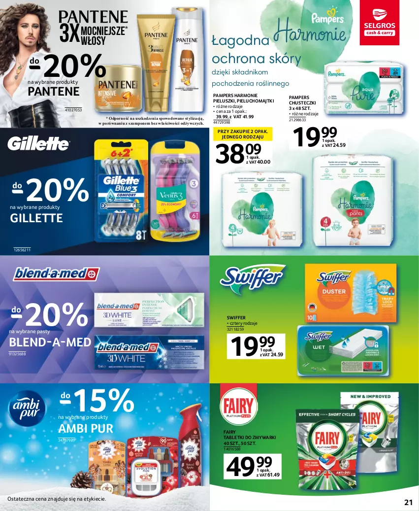 Gazetka promocyjna Selgros - Oferta spożywcza - ważna 19.01 do 01.02.2023 - strona 21 - produkty: Ambi Pur, Blend-a-Med, Chusteczki, Fa, Fairy, Gillette, Majtki, Pampers, Pantene, Pieluchomajtki, Por, Pur, Szampon, Tablet, Tabletki do zmywarki, Zmywarki