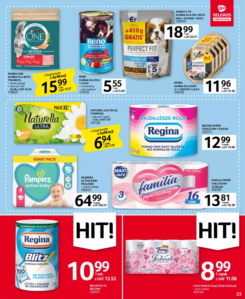 Gazetka promocyjna Selgros - Oferta spożywcza - ważna 19.01 do 01.02.2023 - strona 23 - produkty: Fa, Foxy, Gin, Gra, Kurczak, Naturell, Naturella, Pampers, Papier, Papier toaletowy, Podpaski, Pur, Purina, Ręcznik, Rolki, Sheba