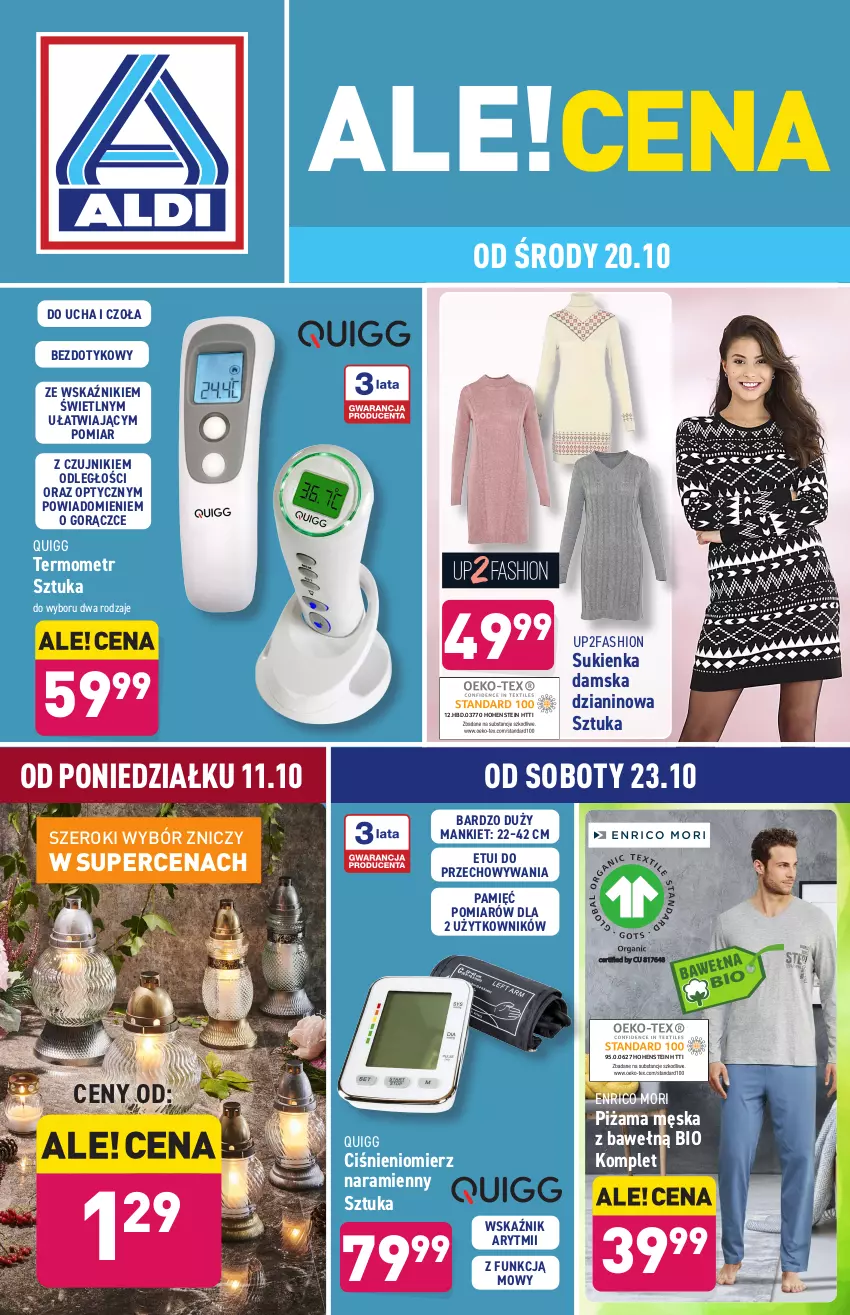 Gazetka promocyjna Aldi - ważna 20.10 do 23.10.2021 - strona 1 - produkty: Ciśnieniomierz, Fa, Piżama, Sukienka, Termometr, Znicz