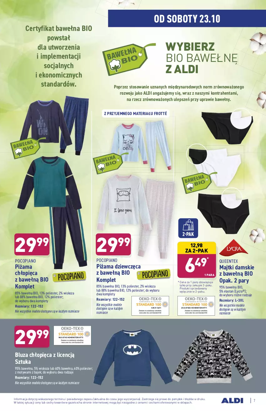 Gazetka promocyjna Aldi - ważna 20.10 do 23.10.2021 - strona 7 - produkty: Bluza, Majtki, Piżama, Pocopiano, Queentex, Wełna