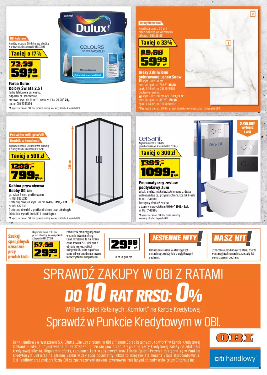 Gazetka promocyjna Obi - Gazetka OBI - ważna 02.10 do 22.10.2024 - strona 12 - produkty: Brodzik, Dulux, Fa, Farba lateksowa, Gra, Gres, Hobby, Kabina prysznicowa, Kosz, Miska, Por, Rolki, Sok, Top