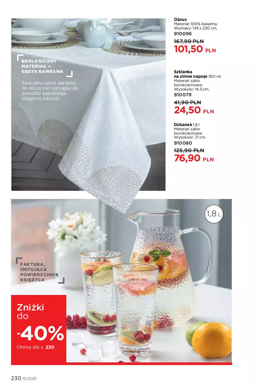 Gazetka promocyjna Faberlic - Gazetka - ważna 06.09 do 26.09.2021 - strona 230 - produkty: Dzbanek, Fa, Napoje, Obrus, Sok, Szklanka, Wełna