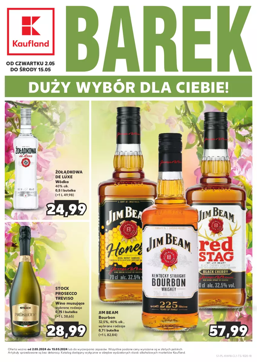 Gazetka promocyjna Kaufland - Barek Kauflandu - ważna 02.05 do 15.05.2024 - strona 1 - produkty: Bourbon, Jim Beam, Mus, Prosecco, Stock, Wino, Wino musujące, Wódka