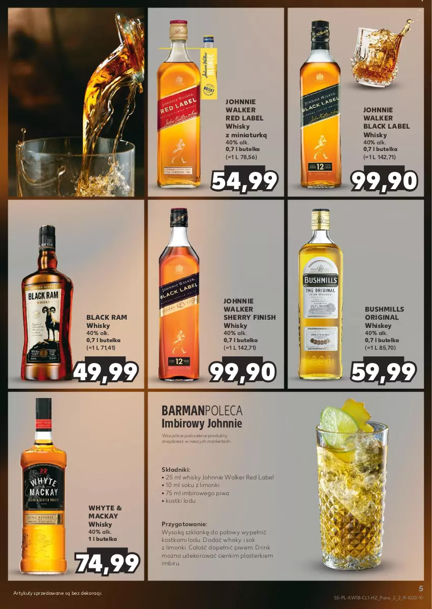 Gazetka promocyjna Kaufland - Barek Kauflandu - ważna 02.05 do 15.05.2024 - strona 5 - produkty: Bushmills, Finish, Gin, Imbir, Johnnie Walker, Lack, Piwa, Plasterki, Sok, Whiskey, Whisky