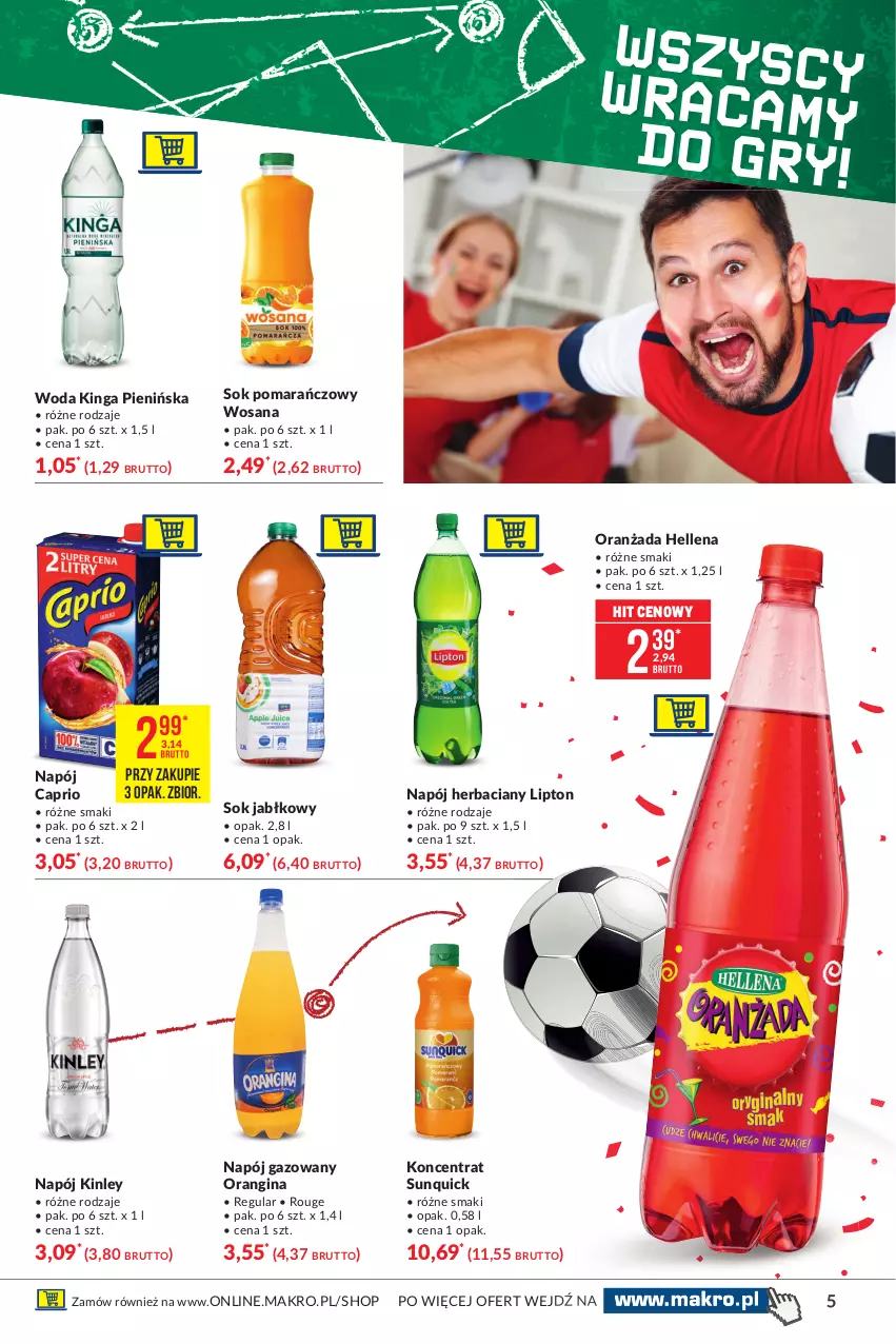 Gazetka promocyjna Makro - [Oferta specjalna] Sezon na grillowanie - ważna 18.05 do 07.06.2021 - strona 5 - produkty: Gin, Gry, Hellena, Lipton, Napój, Napój gazowany, Oranżada, Sok, Sok jabłkowy, Sok pomarańczowy, Woda, Wosana