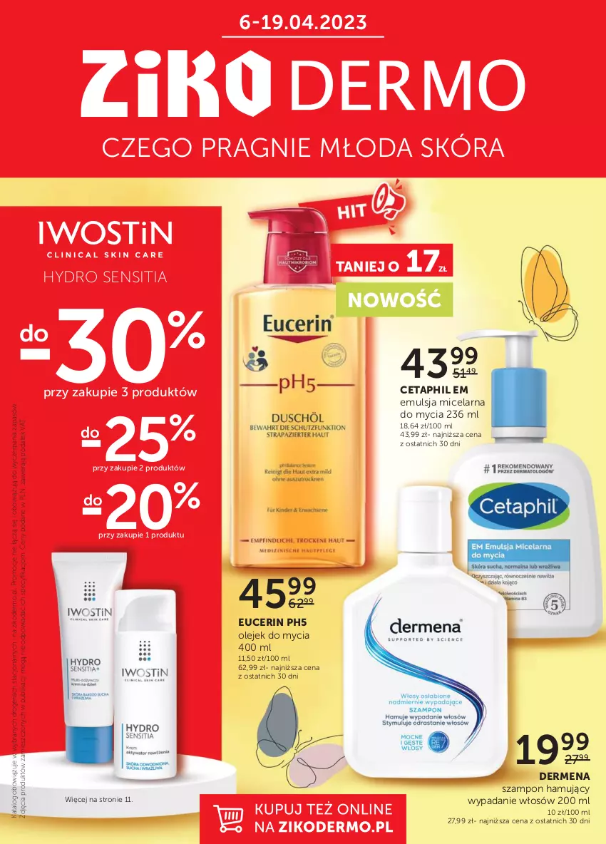 Gazetka promocyjna Ziko - Gazetka Ziko Dermo - ważna 06.04 do 19.04.2023 - strona 1 - produkty: Cetaphil, Dermena, Emulsja, Olej, Ser, Szampon