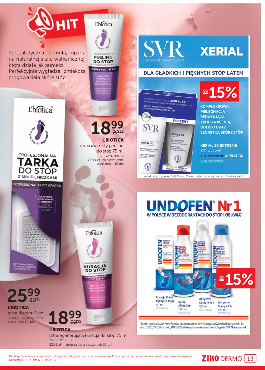 Gazetka promocyjna Ziko - Gazetka Ziko Dermo - ważna 06.04 do 19.04.2023 - strona 13 - produkty: L'Biotica, Peeling, Pumeks, SVR, Tarka, Tarka do stóp