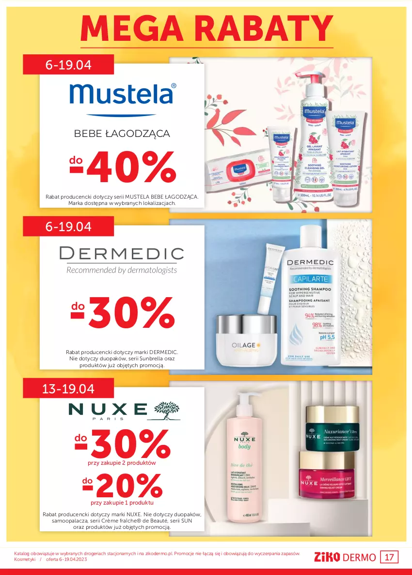 Gazetka promocyjna Ziko - Gazetka Ziko Dermo - ważna 06.04 do 19.04.2023 - strona 17 - produkty: Dermedic, Mus, Mustela, Nuxe, Ser