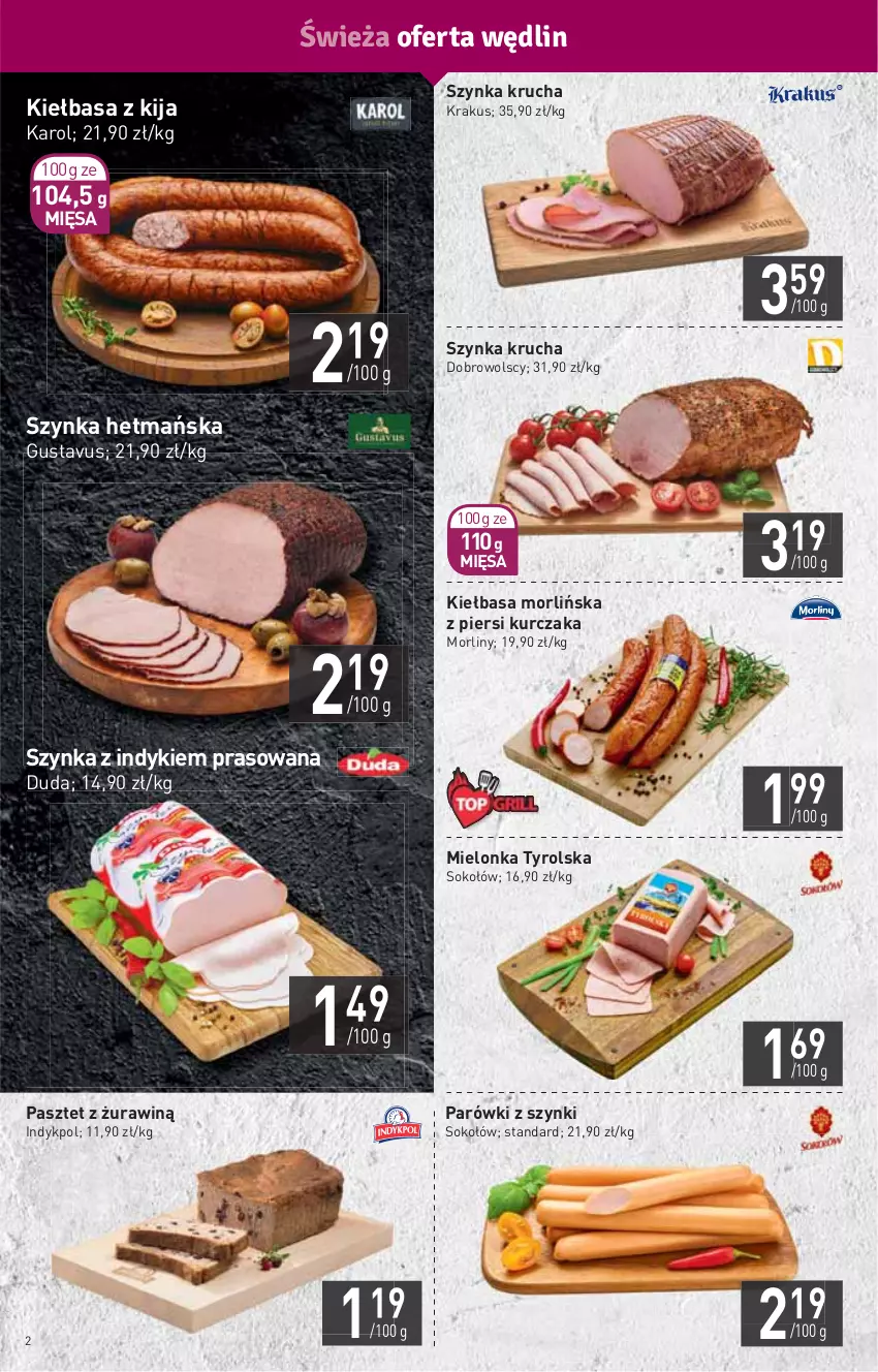 Gazetka promocyjna Stokrotka - Market - ważna 01.07 do 07.07.2021 - strona 2 - produkty: Duda, HP, Kiełbasa, Krakus, Kurczak, Mielonka tyrolska, Morliny, Parówki, Parówki z szynki, Pasztet, Sok, Sokołów, Szynka