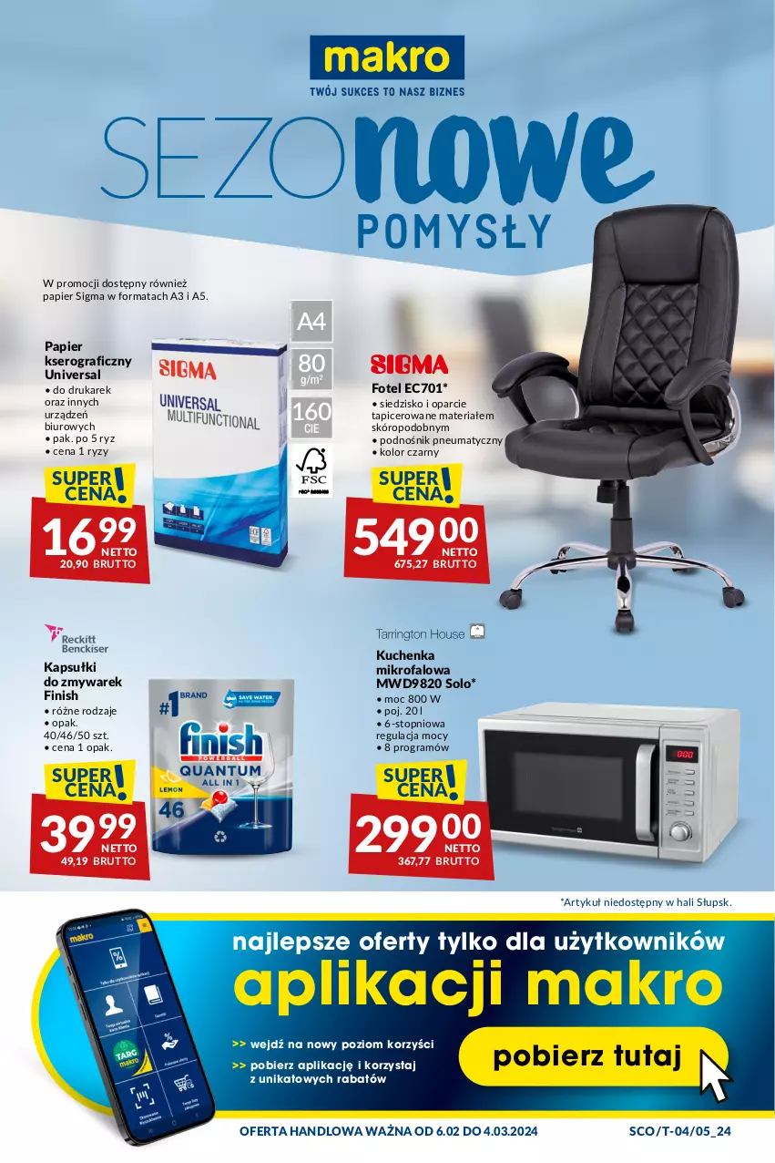 Gazetka promocyjna Makro - Najlepsze oferty - oferta z alkoholem - ważna 06.02 do 04.03.2024 - strona 1 - produkty: Biuro, Fa, Finish, Fotel, Gra, Kuchenka mikrofalowa, Papier, Ser, Siedzisko, Top