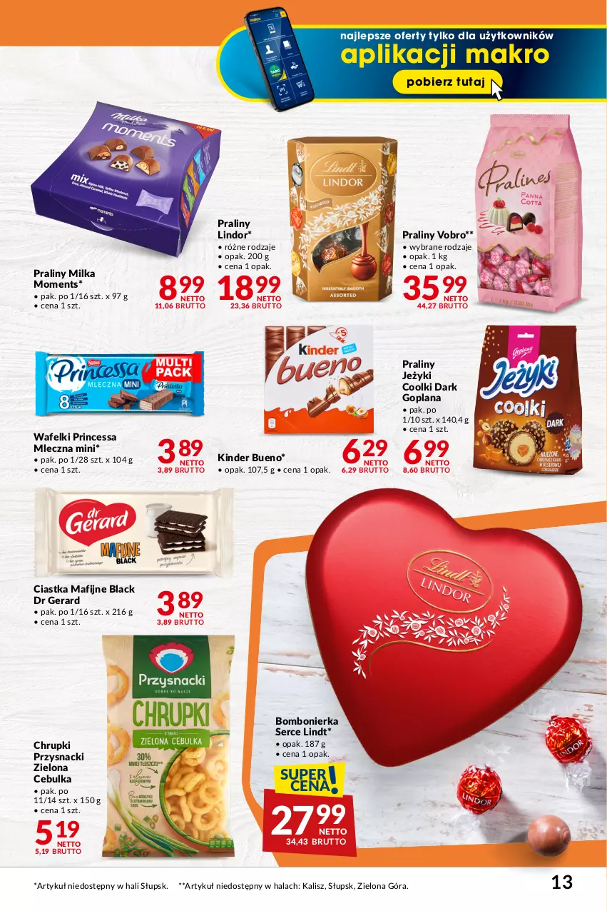 Gazetka promocyjna Makro - Najlepsze oferty - oferta z alkoholem - ważna 06.02 do 04.03.2024 - strona 13 - produkty: Chrupki, Ciastka, Dr Gerard, Goplana, Jeżyki, Kinder, Kinder Bueno, Lack, LANA, Lindor, Lindt, Milka, Moments, Praliny, Princessa, Przysnacki, Ser