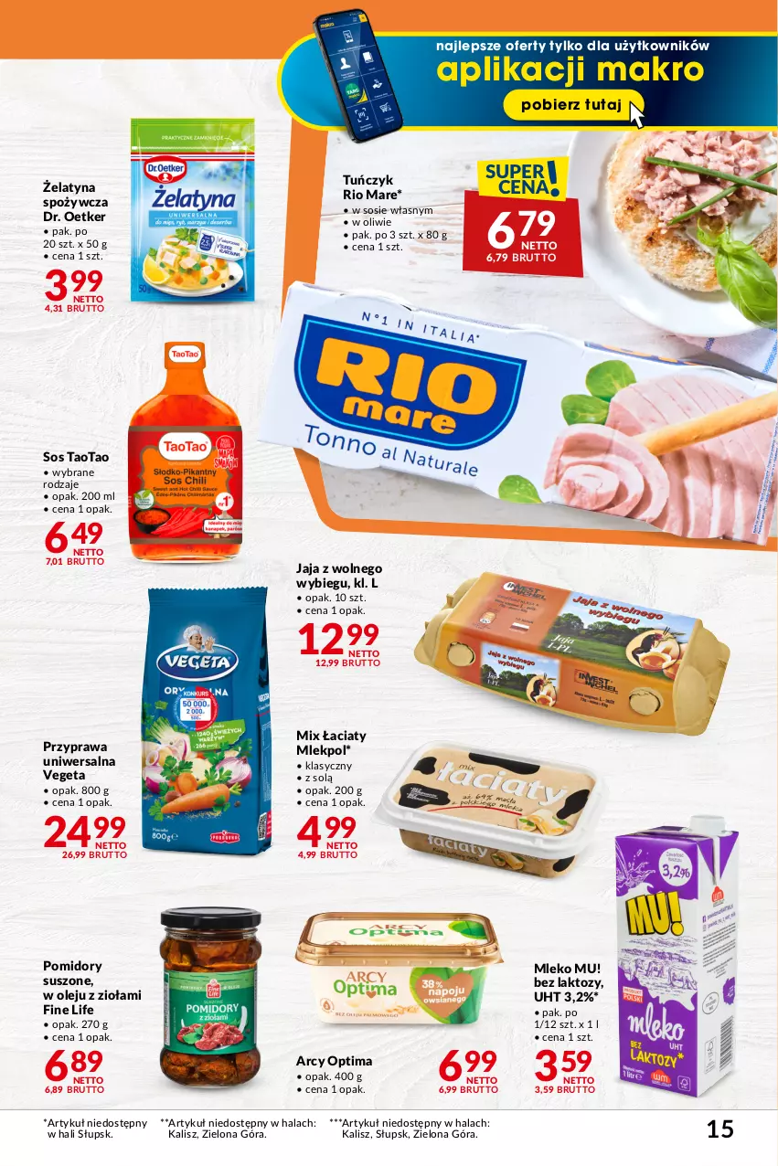 Gazetka promocyjna Makro - Najlepsze oferty - oferta z alkoholem - ważna 06.02 do 04.03.2024 - strona 15 - produkty: Dr. Oetker, Jaja, Jaja z wolnego wybiegu, Mleko, Olej, Optima, Pomidory, Przyprawa uniwersalna, Rio Mare, Sos, TaoTao, Tuńczyk, Vegeta